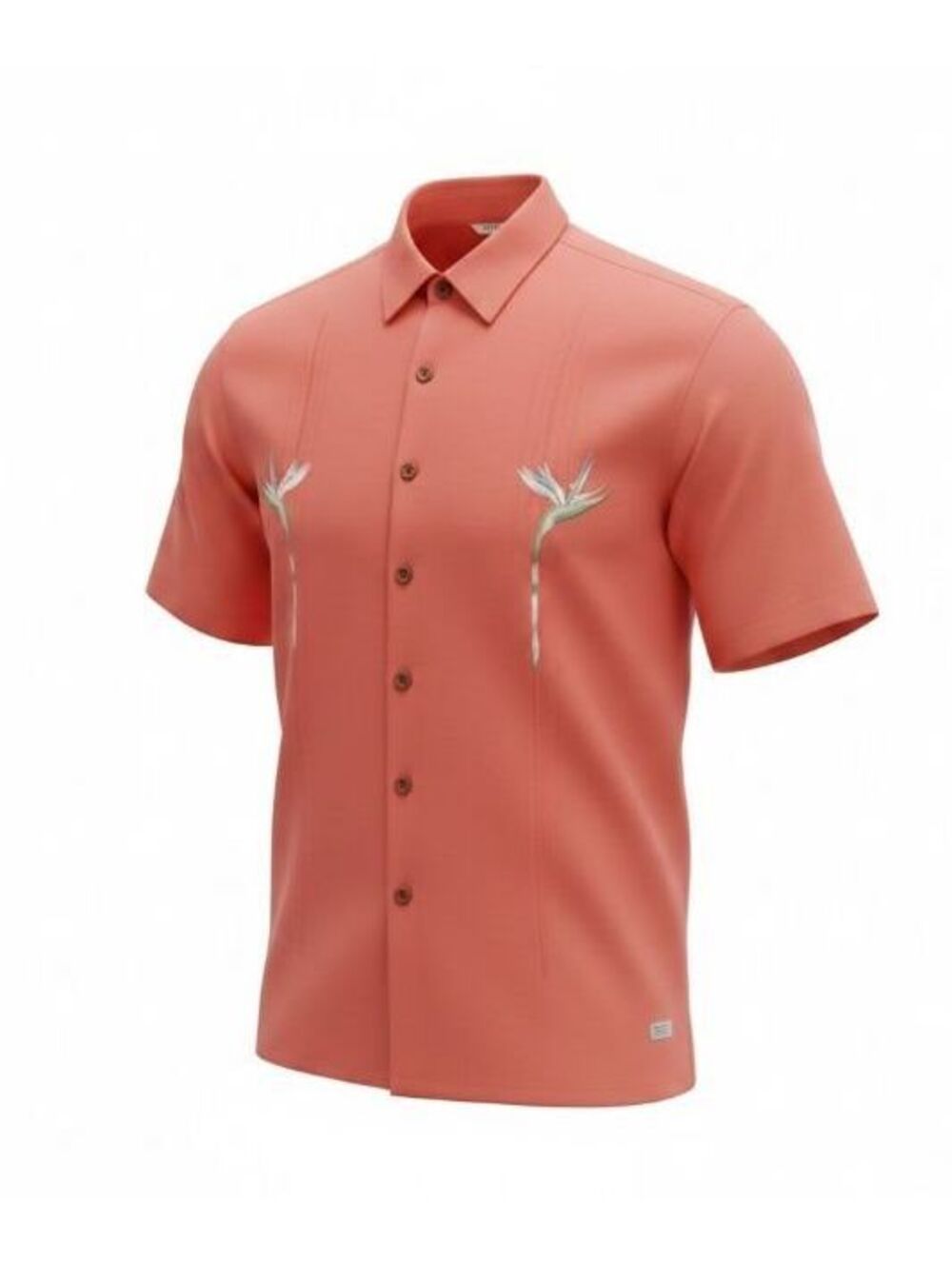Bamboo Cay Mens L Coral Bird of Paradise Guayabera Camp Shirt Modal Blend